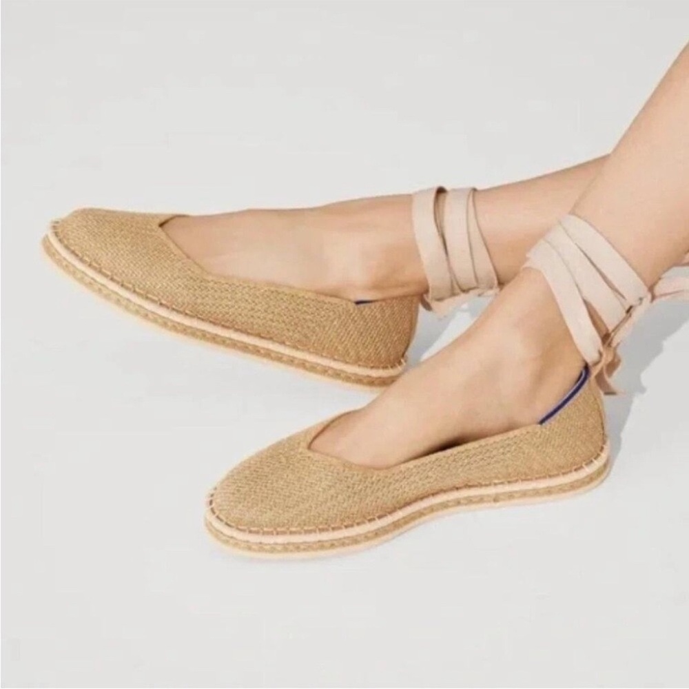 Rothy's Natural Tan Espadrille Flats with Ankle Wrap